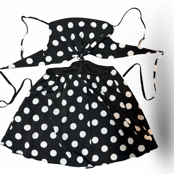 Vici Black Dress with White Polka Dots and Front Cutout - Picture 6 of 15